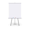 Realistic blank flipchart with three legs isolated on white clean background. White roll up banner for presentation