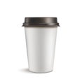 Realistic blank mock up paper cups with plastic lid. Coffee to go, take out mug. Vector illustration isolated and can be use for Royalty Free Stock Photo