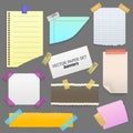 Realistic Blank Note Color Paper with Sticky Tape Set. Vector Royalty Free Stock Photo