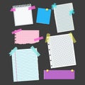 Realistic Blank Note Color Paper with Color Sticky Tape Set. Vector Royalty Free Stock Photo