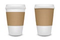Realistic blank paper coffee cup set isolated on white background. Vector design template. Royalty Free Stock Photo