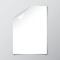 Realistic blank paper sheet with shadow in A4 format. Notebook or book page with curled corner. Vector illustration. Royalty Free Stock Photo