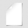 Realistic blank paper sheet with shadow in A4 format on transparent background. Notebook or book page with curled corner Royalty Free Stock Photo