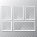 Realistic blank picture or photograph frame. Vector glass white photoframe for interior artwork design.