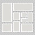 Realistic Blank Postage Stamp Set. Vector White Mail Frames with Perforated Edges and Shadows. Royalty Free Stock Photo