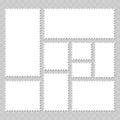 Realistic Blank Postage Stamp Set. Vector White Mail Frames with Perforated Edges and Shadows. Royalty Free Stock Photo