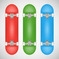 Realistic blank skateboard template - red, green, blue Royalty Free Stock Photo