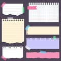 Set of different vector note papers. Vector torn paper pieces, blank squared and lined notepad pages pieces