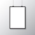 Realistic blank white paper hanging on clip. Mockup template. Vertical empty sheet with shadow. Vector illustration Royalty Free Stock Photo