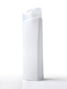 Realistic Blank White Plastic bottle of shampoo or conditioner or cosmetic on isolated white background. Low angle.
