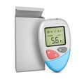 realistic blood glucose meter with box, diabetes blood glucose test isolated 3d Illustration Royalty Free Stock Photo