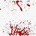 Realistic blood splatters and blood drops set. Splash red ink. illustration isolated on transparent background