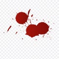 Realistic blood splatters and blood drops set. Splash red ink. illustration isolated on transparent background Royalty Free Stock Photo