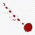 Realistic blood splatters and blood drops set. Splash red ink. illustration isolated on transparent background Royalty Free Stock Photo