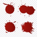 Realistic blood splatters and blood drops set. Splash red ink. illustration isolated on transparent background Royalty Free Stock Photo