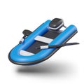 Realistic blue black inflatable boat, top view. Motorboat with oars Royalty Free Stock Photo