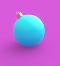 Realistic blue christmas ball on purple background, 3d render