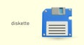 Realistic blue diskette. Old computer device for storing information