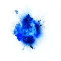 Realistic blue explosion with sparks over a white background