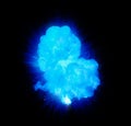 Realistic blue explosion with sparks and smoke