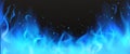 Realistic blue fire border, burning flame clipart