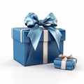 Realistic Blue Gift Box With Untied Ribbons And Bow On White Background Royalty Free Stock Photo