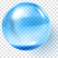 Realistic blue glass ball. Transparent blue sphere