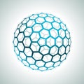 Realistic blue glossy sphere hole hexagonal structure mesh geometric shape 3d template vector