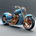 Realistic Blue And Gold Motorcycle With Fantasy Elements