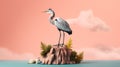 Realistic Blue Heron On Shell: Colorful Woodcarving By Mike Campau