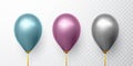 Realistic blue, purple and gray balloons on transparent background with shadow. Shine helium balloon for wedding, Birthday, Royalty Free Stock Photo