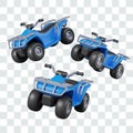 Realistic blue quad bike. Isolated vector ATV in different positions Royalty Free Stock Photo