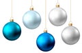 Realistic  blue, silver  Christmas  balls  isolated on white background Royalty Free Stock Photo