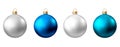 Realistic  blue, silver  Christmas  balls  isolated on white background Royalty Free Stock Photo