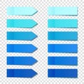 Realistic blue sticky notes collection. Arrow flag tabs. Post note stickers. Colorful sticky paper sheets. Vector Royalty Free Stock Photo