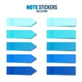 Realistic blue sticky notes collection. Arrow flag tabs. Post note stickers. Colorful sticky paper sheets. Vector Royalty Free Stock Photo