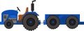 Realistic blue tractor icon, logo, shape with big wheels isolated with smoke on white background