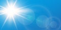 Blue sky background with bright sun and lens flare Royalty Free Stock Photo