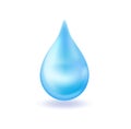 Realistic blue water drop. 3d icon droplet falls. Vector illustration. Royalty Free Stock Photo