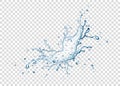 Realistic blue water splash and drops on transparent background