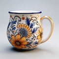 Realistic Blue And Yellow Floral Mug With Italian Renaissance Revival Design