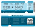 Realistic boarding pass. Airplane ticket template, flight blank invitation front and back view. Isolated travellers Royalty Free Stock Photo