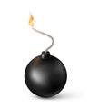 Realistic bomb. Burning fuse black bomb. Vector illustration