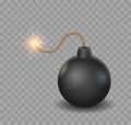 Realistic bomb sphere. Black containers with dynamite and burning wick. Battle equipment for destroy Royalty Free Stock Photo