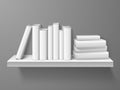 Realistic books row bookshelf. 3d library wall shelf with blank thicks volumes, literature exhibition, side view objects Royalty Free Stock Photo