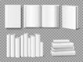 Realistic books stack and row. Clean 3d thick volumes of books white mockup, empty pages and hardcover, closed and