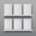 Realistic bookshelf with books. Library shelf mockup, modern office bookcase, plywood wall shelf vector design template