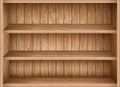 Realistic bookshelf mockup template. Vintage wooden shelves for library and school interior design. Empty bookshelf made