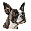 Realistic Boston Terrier Portrait Dog Illustration On White Background Royalty Free Stock Photo