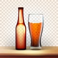 Realistic Bottle And Glass With Bubble Beer Vector Royalty Free Stock Photo